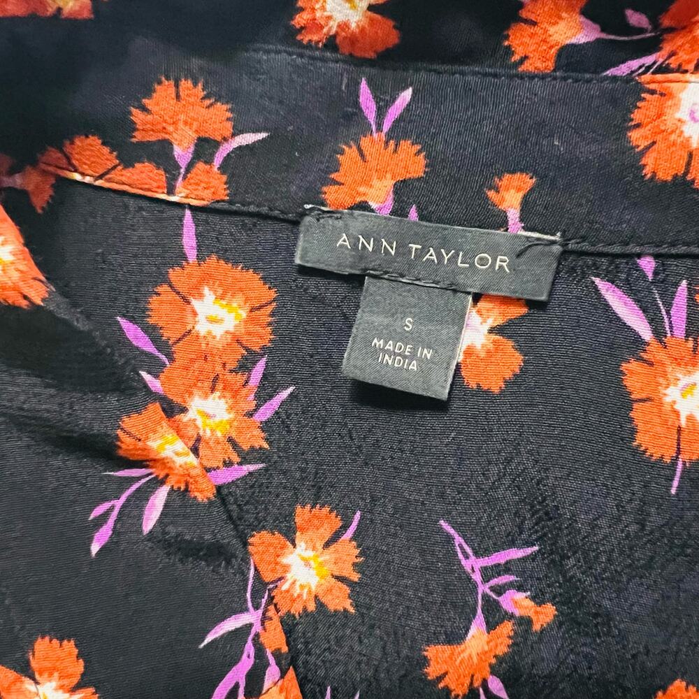 Ann Taylor Floral Button Up Shirt Dress Size S Small Black Multi - Picture 5 of 9